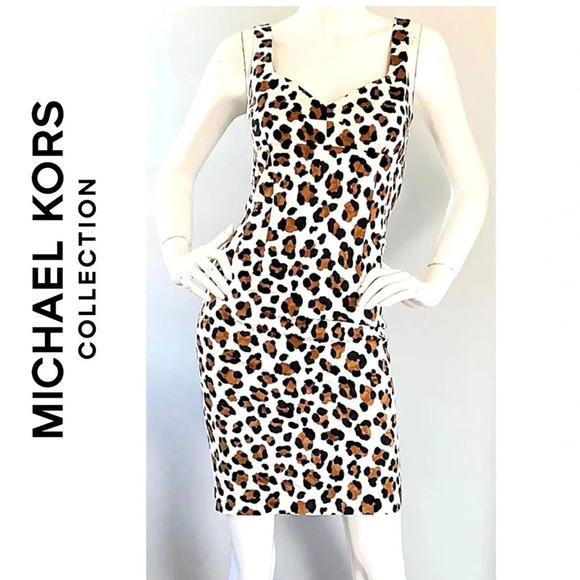 Michael Kors Collection Vintage Leopard Print Sheath Dress Bodycon Sexy Chic 6US - Picture 1 of 16